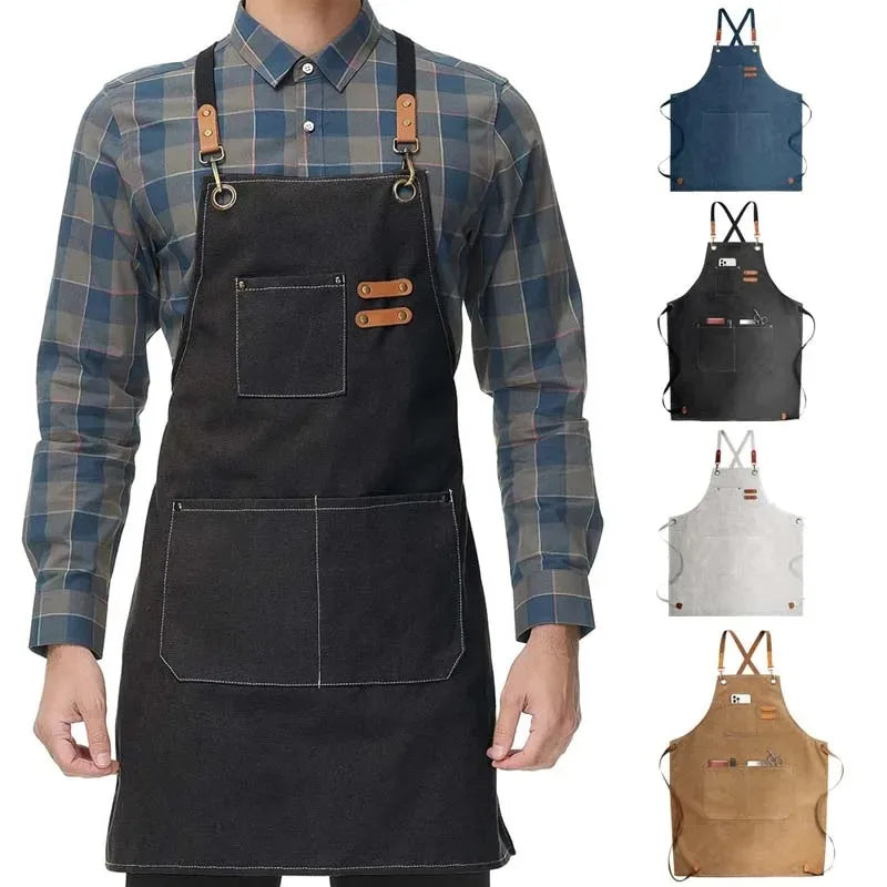 Household Canvas Apron Oil-proof  Can Wipe Hands  Kitchen CookingMen Women Adult With Tool Pockets Fashion Coffee Over  apron