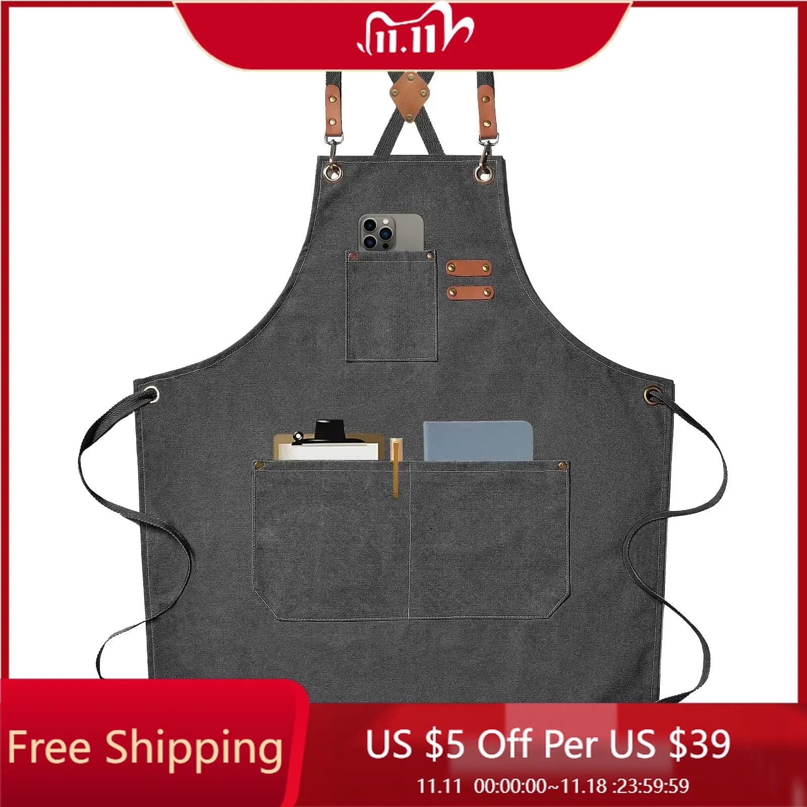 New Fashion Canvas Kitchen Aprons For Woman Men Chef Work Apron For Grill Restaurant Bar Shop Cafes Beauty Nails Studios Uniform